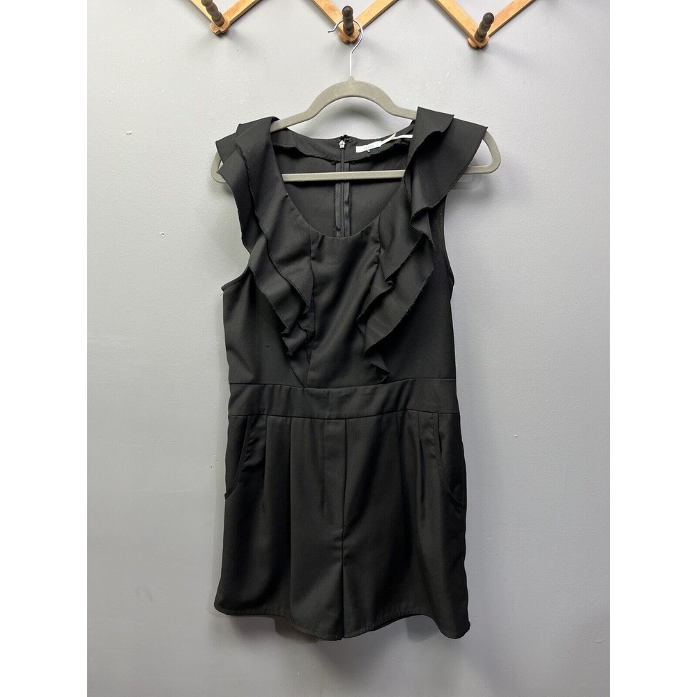 Kimchi Blue Romper Womens‎ 6 Black Ruffle Neck Sleeveless Twill Back Zip Pockets